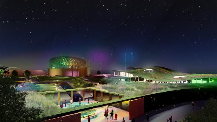 CGI image of proposed Eden Project Dundee at night