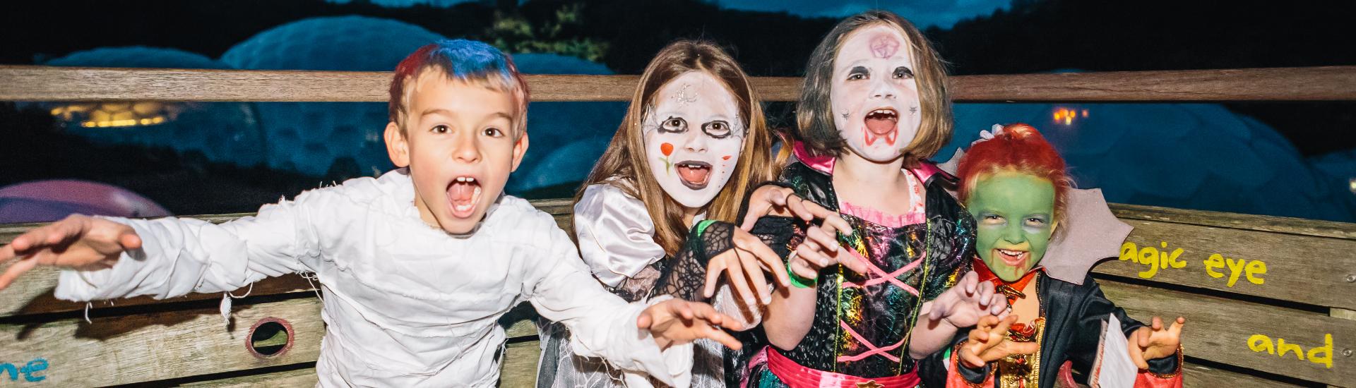 Kids dressed up in Halloween costumes at the Eden Project